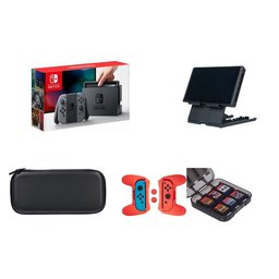 Nintendo Switch - Neon Gray Joy-Con with AmazonBasics Carrying Case,Playstand,Game Storage & Grip Kit