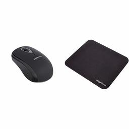 AmazonBasics Wireless Mouse with Nano Receiver and Mini Gaming Mouse Pad, Black