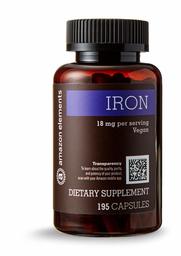 Amazon Elements Iron 18mg, Vegan, 195 Capsules