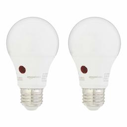 AmazonBasics 60 Watt Equivalent, Dusk to Dawn Sensor, Non-Dimmable, A19 LED Light Bulb | Daylight, 2-Pack