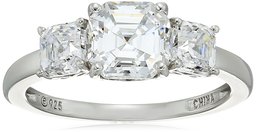 Platinum-Plated Sterling Silver Asscher-Cut 3-Stone Ring made with Swarovski Zirconia (3 cttw), Size 6