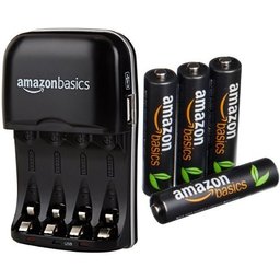 AmazonBasics Chargeur de piles Ni-MH AA et AAA avec port USB + 4 piles rechargeables type AAA 500 cycles