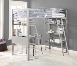 Dcraft Cosima Lofted Metal Bed Frame with Built-In Desk and Bookcase, Twin - Metropolitan Gray