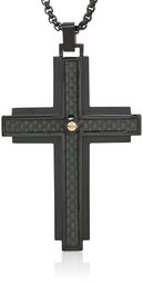 Stainless Steel & Carbon Fiber Cross Pendant with Black & Rose IP and 24