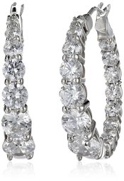 Platinum Plated Sterling Silver Hoop Earrings set with Graduated Swarovski Zirconia (3.76 cttw), 1