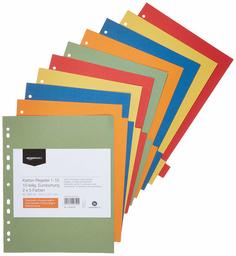 AmazonBasics Dividers - Recycled Manilla, Euro-Punched, Extra-Wide with 10 Tabs in 5 Colours, 24 x 29.7 cm, A4, 230 GSM