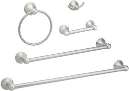 AmazonBasics Modern Bathroom Accessories Set - 5 Piece - Satin Nickel