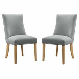 Amazon Brand – Ravenna Home Lamberton Curved-Back Dining Chair with Nailheads, Set of 2, 19.5