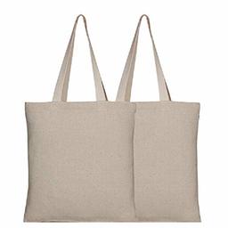 EONO Tote Bags Reusable Shopping Bag Eco-Friendly Recycled Cotton Fabric Handbag Grocery Shoulder Plain Canvas Tote Bags for Women, Men, Girls - Natural | 0401 - Pack of 2