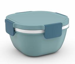 Umi. Salad Bowl Leakproof Lunch Container with Large Capacity Salad Mixing Bowl, 3-Compartment Bento-Style Tray, Sauce Container, Reusable Cutlery, BPA FREE, 1700ml——Blue