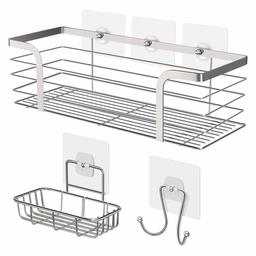 Umi. Essentials baddusch caddy, tvålkopp och dubbel badkrok, duschtillbehör, bad organisatör kök förvaringskorg för schampo, balsam och tvål, SUS 304 rostfritt stål, uppsättning av 3