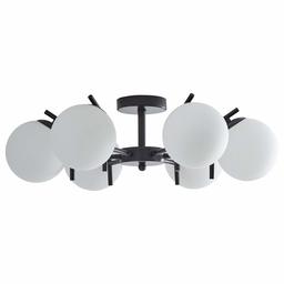 Amazon Brand – Rivet Modern 6 Globe Flush Mount Metal Ceiling Pendant Chandelier Fixture - 26 x 26 x 8 Inches, Matte Black