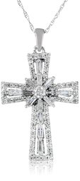 10K White Gold Diamond Cross Pendant Necklace (1 cttw), 18