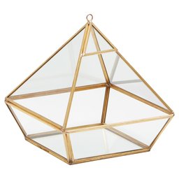 Amazon Brand – Rivet Modern Glass Diamond Candle Holder Lantern Terrarium Decor - 6.89 Inch, Gold-Finished Trim