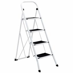 AmazonBasics Step Stool - 4-Step, Steel with Anti-slip Mat, 200-Pound Capacity, White and Black