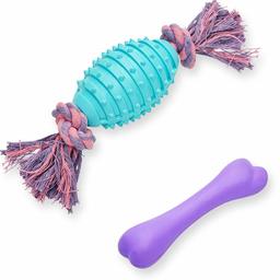 UMI. Essential Pack of 2 Gift Toys for Puppies & Dogs, Spiny Football and Rubber Bone Dental Chew Dog Toy Value Pack