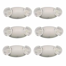 AmazonCommercial LED Emergency Light, UL Certified, 6-Pack, Adjustable Two LED Bug Eye Head, Battery Backup