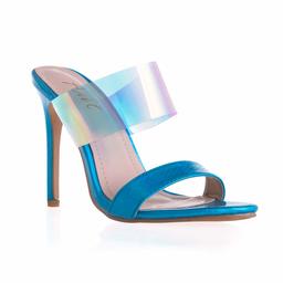 AIIT Women's Clear Stiletto High Heel Sandals Blue PVC Wide Strap Open Toe Pumps Fashion Dress Party Wedding One Band Shoes for Women Size 7.5