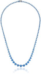 Platinum Plated Sterling Silver Swarovski Zirconia Artic Blue Round-Cut Graduated Riviera Necklace, 17