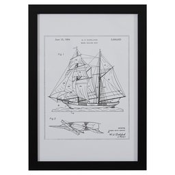 Amazon Brand – Stone & Beam Modern Metallic Ink Reprint of Sailing Ship Patent Wall Art, Black Frame, 15