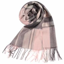 WAMSOFT Pure Wool Scarf for Women, Unisex Knitted Fashion Tartan Long Outdoor Face Scarf Elegant Neckwear Office Pashmina Shawl Wrap Long Scarves(Gray&Pink Plaid)