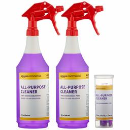 AmazonCommercial Dissolvable All-Purpose Cleaner Kit with 2 Sprayer Bottles and 12 Refill Pacs