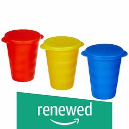 (Renewed) Amazon Brand - Solimo Set of 3 Tumbler Glass with Lid (375ml)