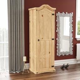 Vida Designs Corona Wardrobe, 1 Door, Solid Pine Wood, Solid Pine Wood, Distressed Waxed Pine Bedroom Wooden Storage Mexican Furniture