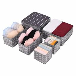 UMI. by Amazon Dresser Drawer Organiser, Set of 6 Closet Underwear Organisers Drawer Dividers Folding Storage Bins Box Containers for Bras Socks Ties Scarves, Grey Twig Stripes