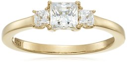 Amazon CollectionYellow Gold-Plated Sterling Silver Swarovski Zirconia Princess 3 Stone Ring, Size 8