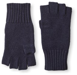 Thirty Five Kent Men's Cashmere Solid Knit Fingerless Gloves, Navy