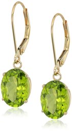 14K Gold Oval Gemstone Dangle Leverback Earrings