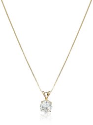 14k Yellow Gold 6.5mm Round Cubic Zirconia Solitaire Pendant Necklace (1 carat, Diamond Equivalent), 18