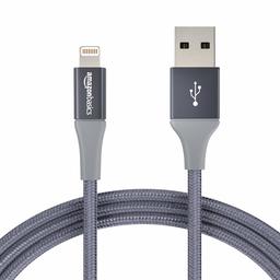 AmazonBasics Double Braided Nylon Lightning to USB A Cable, Advanced Collection - MFi Certified iPhone Charger - Dark Grey, 6-Foot