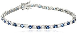 Sterling Silver Alternating Sapphire and White Prong Set Cubic Zirconia Tennis Bracelet, 7.5