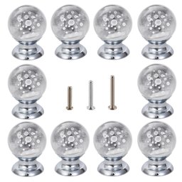 Umi 10 Pcs Crystal Cabinet Knobs Laser Clear Round Glass Kitchen Cupboard Drawer Dresser Bookcase Pull Handle with 3 Size Screws