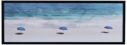 Amazon Brand – Stone & Beam Modern Blue Umbrellas on Sand Print Wall Art in Black Wood Frame, 32