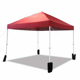 AmazonBasics Outdoor Pop Up Canopy, 10ft x 10ft with Wheeled Carry, 4-pk weight bag, Red