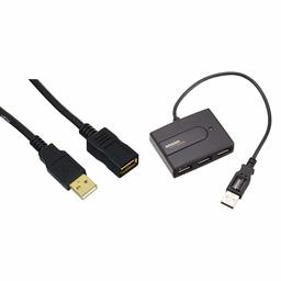 AmazonBasics Cabo alongado USB 2.0 tipo A macho a tipo A fêmea (2 m) Hub USB 2.0 com 4 portas