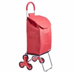 AmazonBasics Carro de compras plegable para subir escaleras, se convierte en plataforma rodante, mango con altura de 112 cm, rojo