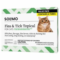 Amazon Brand - Solimo Flea and Tick Topical Treatment for Cats (over 1.5 pounds), 6 Doses