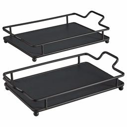 Rivet Contemporary Decorative Large and Small Metal Tray Set - Pack of 2, Black (Renewed)