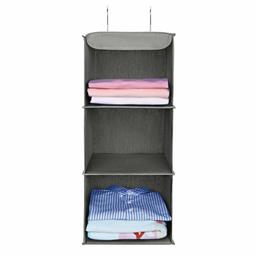 UMI. by Amazon - Étagère Suspendue Pliable, Etagere Rangement, Organiseur Placard de Rangement à 3 Compartiments avec 2 Crochets, Organiseur de vêtements, Armoire Meuble de Rangement, 25x38x61, Gris