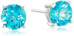 Women's Platinum Plated Sterling Silver Natural Paraiba Topaz Swarovski Stud Earrings