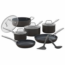 Stone & Beam - Batería de cocina tradicional (renovada), Hard-Anodized Non-Stick Aluminimum, 12 piezas, 1