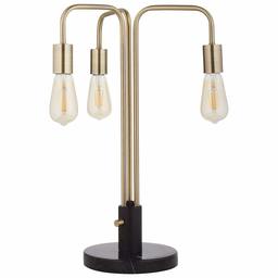 Rivet Theory Edison Bulb 3-Arm Table Lamp, with Bulbs, Black and Brass, 21.5