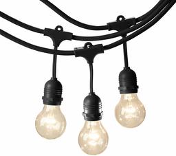 AmazonBasics Weatherproof Outdoor Patio String Lights With 15 G60 Globe Light Bulbs - 48 Foot, Black (Renewed)