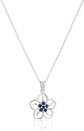 Amazon CollectionSterling Silver Created Blue Sapphire Sky Flower September Birthstone Pendant Necklace, 18