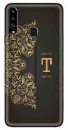 Amazon Brand - Solimo Designer Black Pattern Alphabet-T 3D Printed Hard Back Case Mobile Cover for Samsung Galaxy A20s