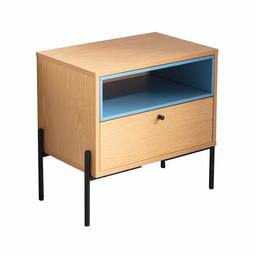 Amazon Brand - Movian 1-Drawer Night Stand, 63 x 40 x 60 cm, Oak Effect with Pastel Blue Lacquer